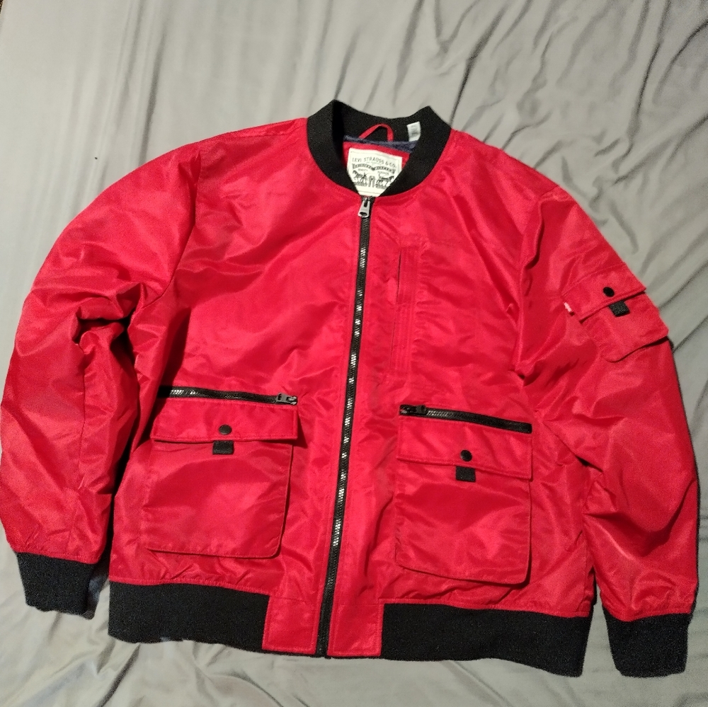 levi's nylon utility bomber jacket red mens XXL